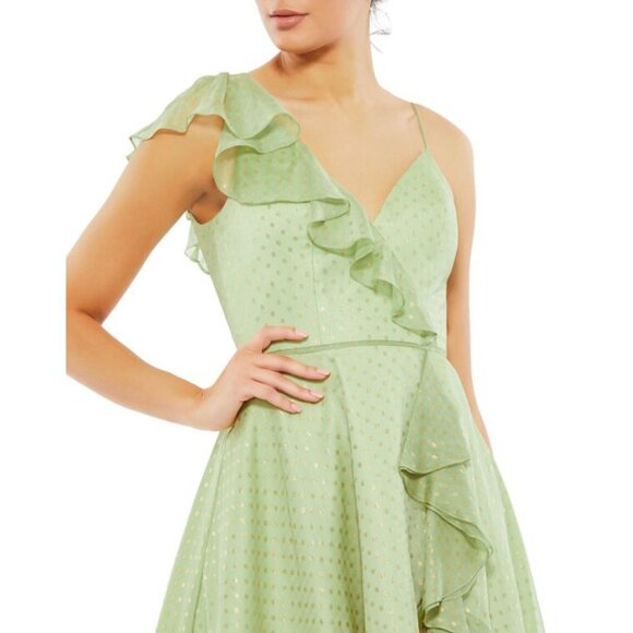 Mac Duggal Light Green Polka Dot Ruffle Dress 70163 Size 4 Polyester - Picture 3 of 10